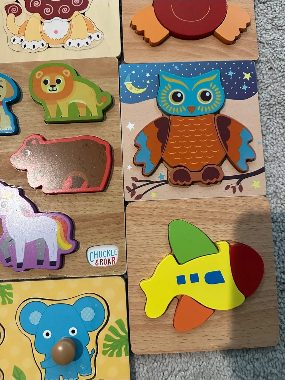 Lot of Wooden Animal & Vehicle Chunky Puzzle Set for Kids - Multicolor